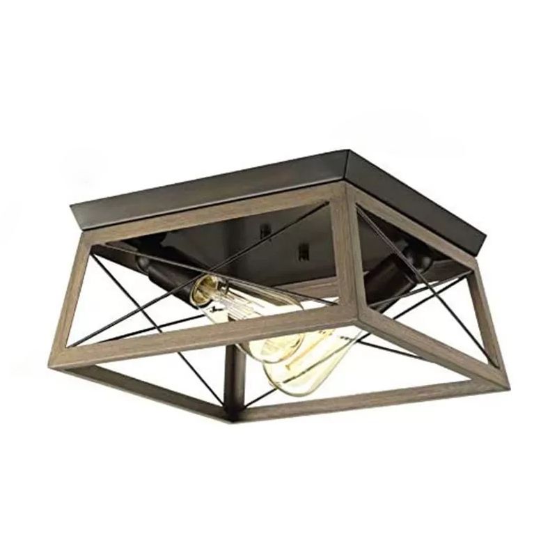 Square Dinning Room Flush Ceiling Light Fixture Industrial Metal Close To Ceiling Lighting