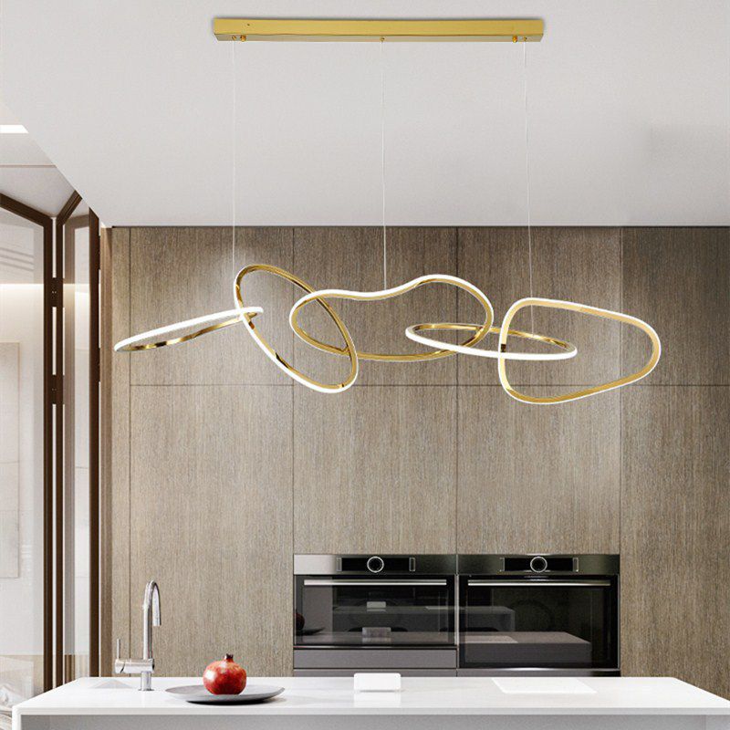 Linear Shape Metal Chandelier Light Modern Multi Lights Chandelier Light Fixture in Gold