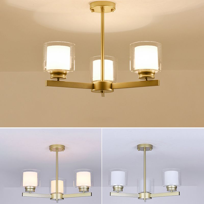 Cilindro lampadario a sospensione del lampadario moderno in vetro soggiorno lampada a sospensione in oro