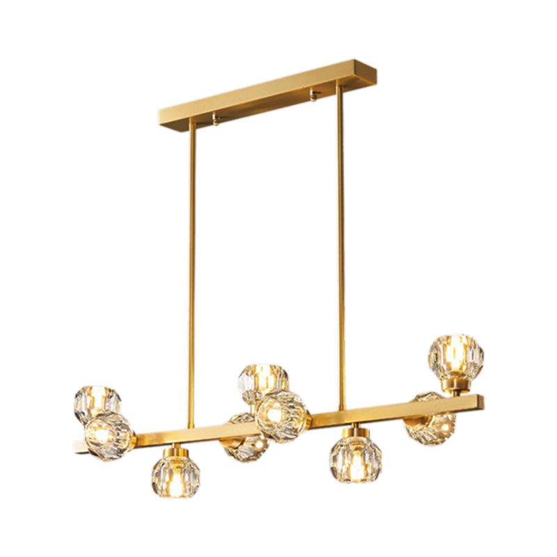 Solid Brass and Crystal Ceiling Pendant Fixture Multi - Head Kitchen Island Light in Gold