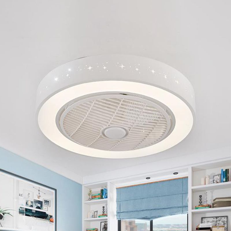 8 "hohe Drum Wohnzimmer Ventilator Leuchtt zeitgenössische Metall LED Weiß 3 Klingen Halbflush Mount Lighting Fixture