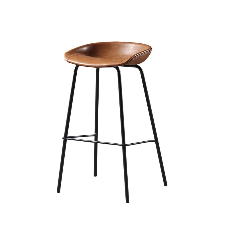Contemporary Faux Leather Low Back Bucket Bar Stools with Metal Base