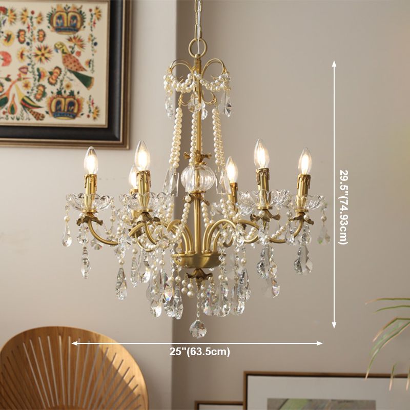 American Chandelier Brass Multi Light Hanging Light with Crystal for Bedroom
