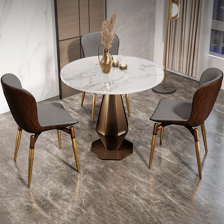 Mesa de comedor con base de pedestal de piedra, muebles redondos de lujo tradicionales