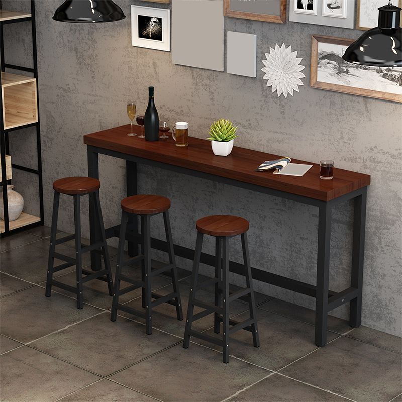 Contemporary Brown Wood Bar Table with Metal Trestle for Home
