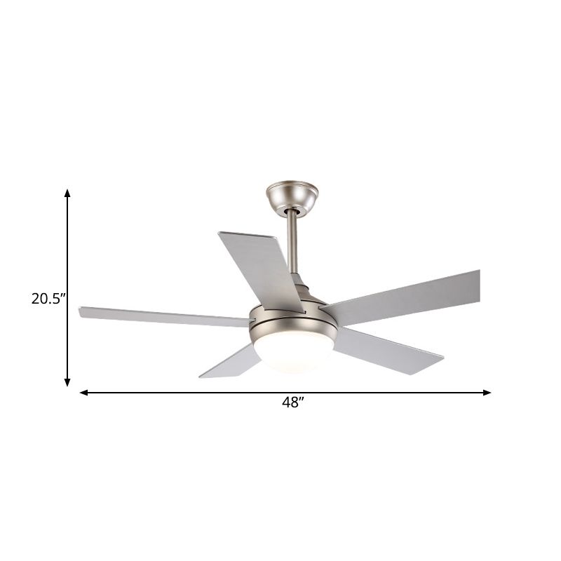 Modern Dome Semi Flush Lighting 48 "brede LED metallic plafondventilator Lamp in zilver voor woonkamer met 5 heldere messen