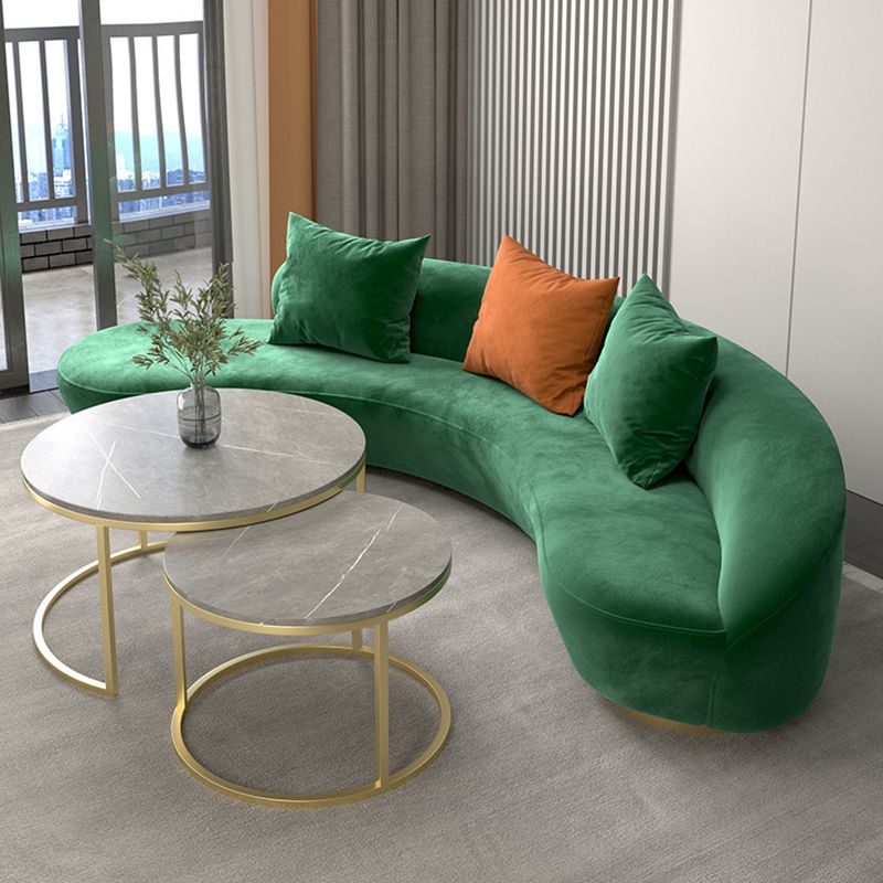 Modern Curved Sofa with Slopped Arm and Golden Base for Living Room