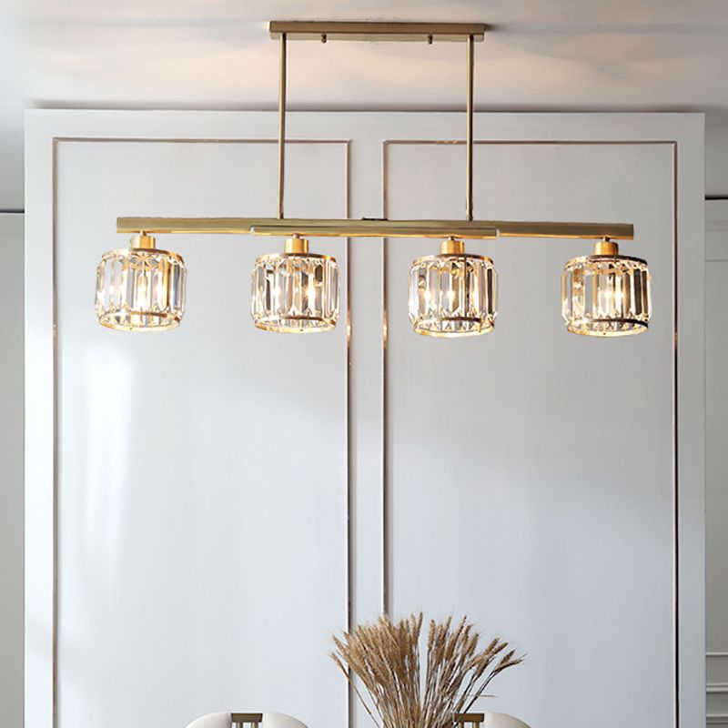 Modern Style Cylinder Island Lighting Fixtures Crystal 4- Light Island Pendant Lights