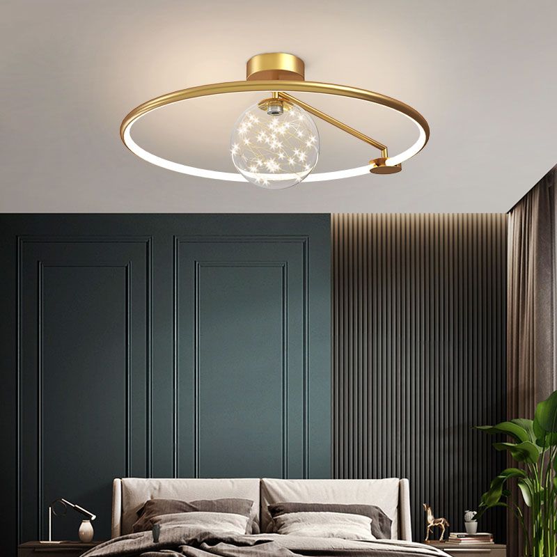 Montaje de vidrio de vidrio transparente de oro lámpara de techo de círculo moderno para dormitorio
