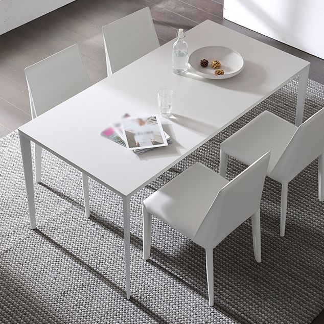 Contemporary Sintered Stone Top White Dining Table Rectangle Shape Dining Table with 4 Legs Base