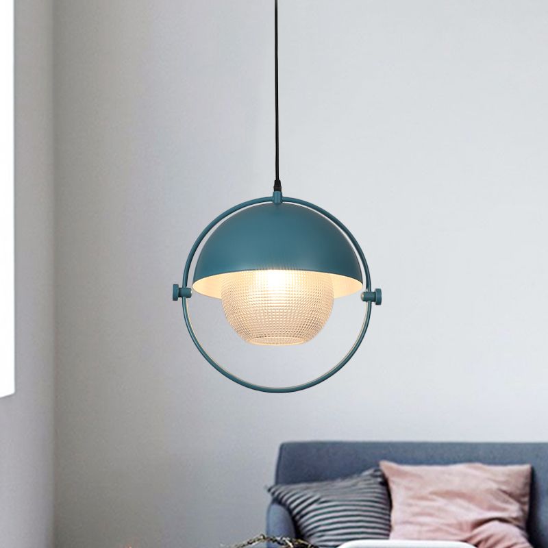 Moderner Halbkreishänge -Licht -Kit 1 -Glühmetallanhänger in Blau/Gold mit Ball Klar Klarglattglas Schatten