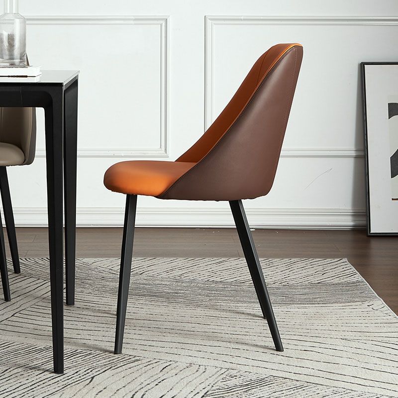 Contemporary Dining Arm Chair with Black Metal Legs Faux Leather Side Chair