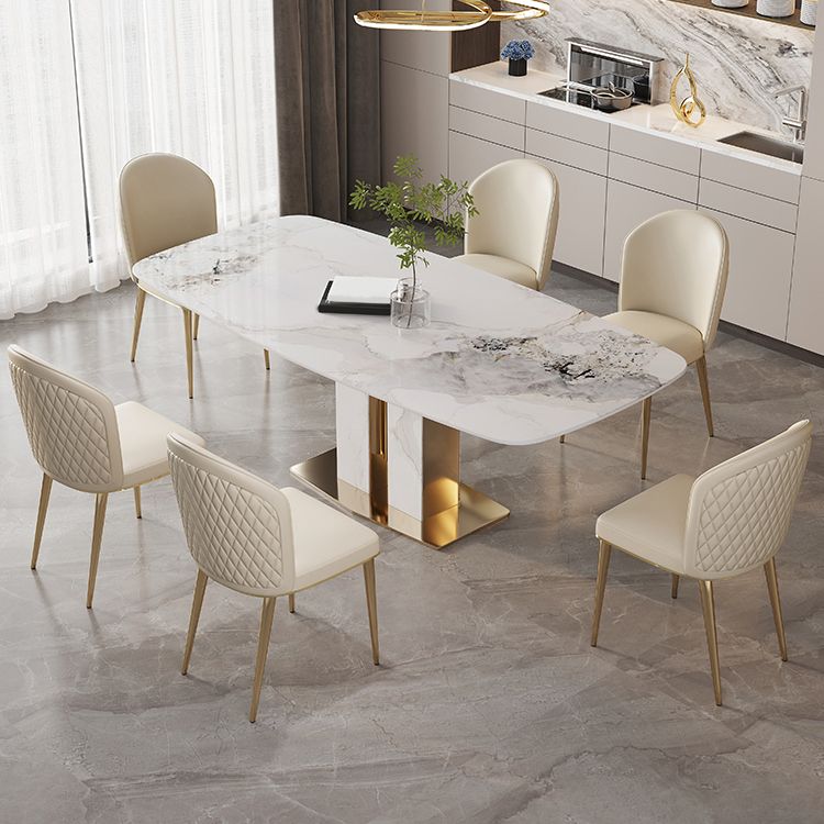 Contemporary Dining Set 1/4/5/7 Pcs Stone Dining Table with Upholstered Chairs