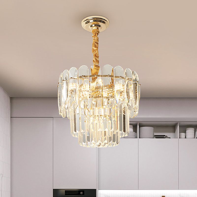 Ronde kroonluchter van 3 laags Lamp Noordse 8-Bulb Clear Crystal Block Ceafond Pendant Light