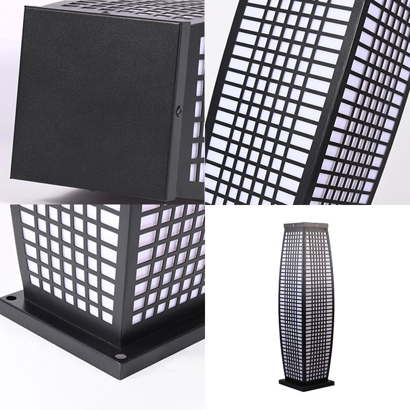 Black Metal Pillar Lamp Waterproof Outdoor Light for Courtyard