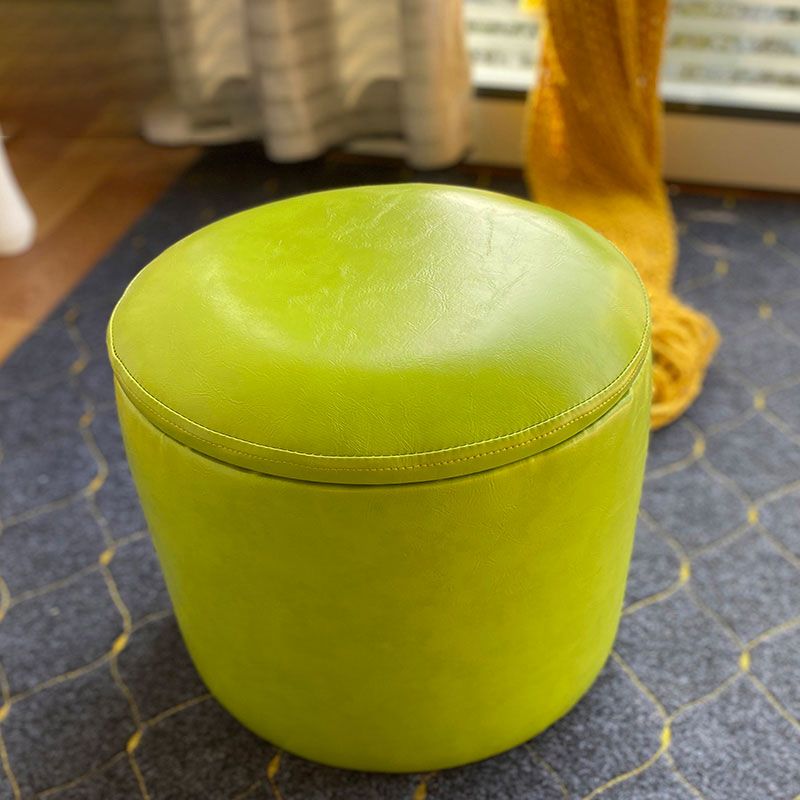 Faux Leather Ottoman Plain Round Stain Resistant Pouf Ottoman with Storage