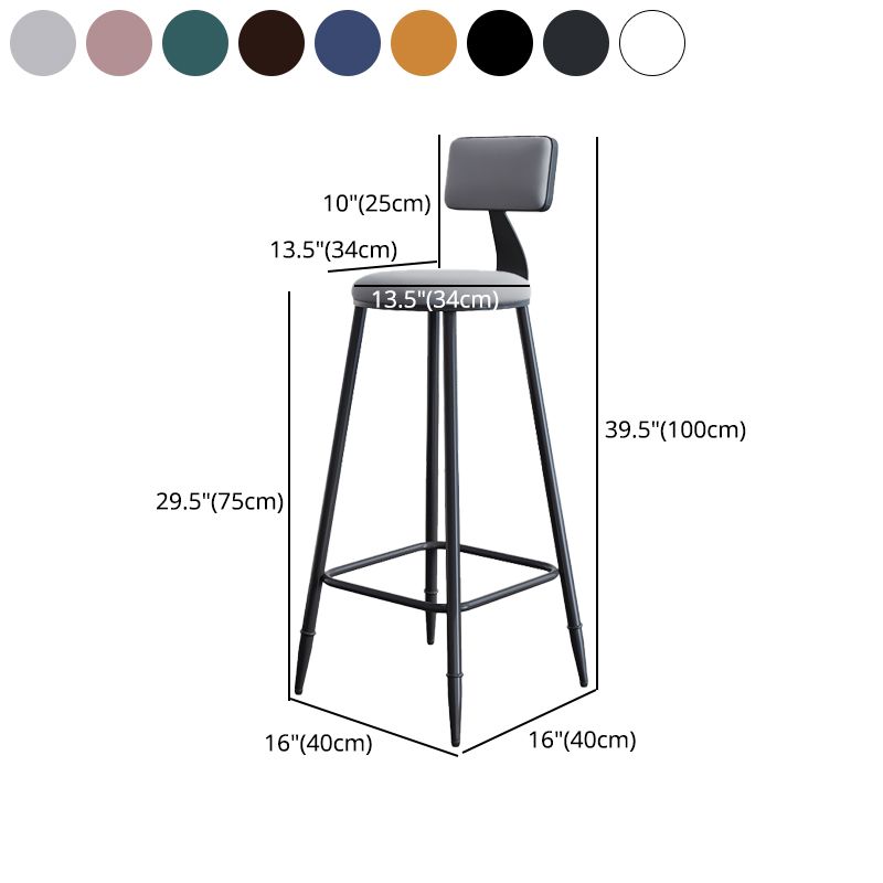 Modern Armless Backrest Counter Stool Iron Kitchen Bar Stool with Cushion