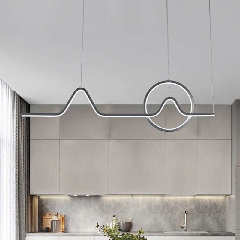 Montagne e sole a sospensione lineare sospeso semplice sala da pranzo acrilico Luce a soffitto a LED in nero/oro, luce calda/bianca