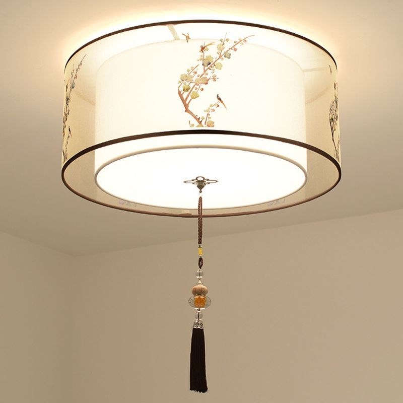 Lampe à encastrer traditionnelle pour chambre à coucher avec abat-jour en tissu géométrique en blanc