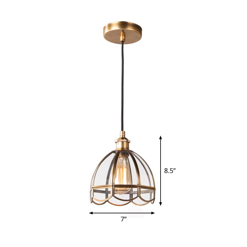 Clear Glass Dome Pendant Lighting Retro 1 Light Dining Room Hanging Ceiling Lamp