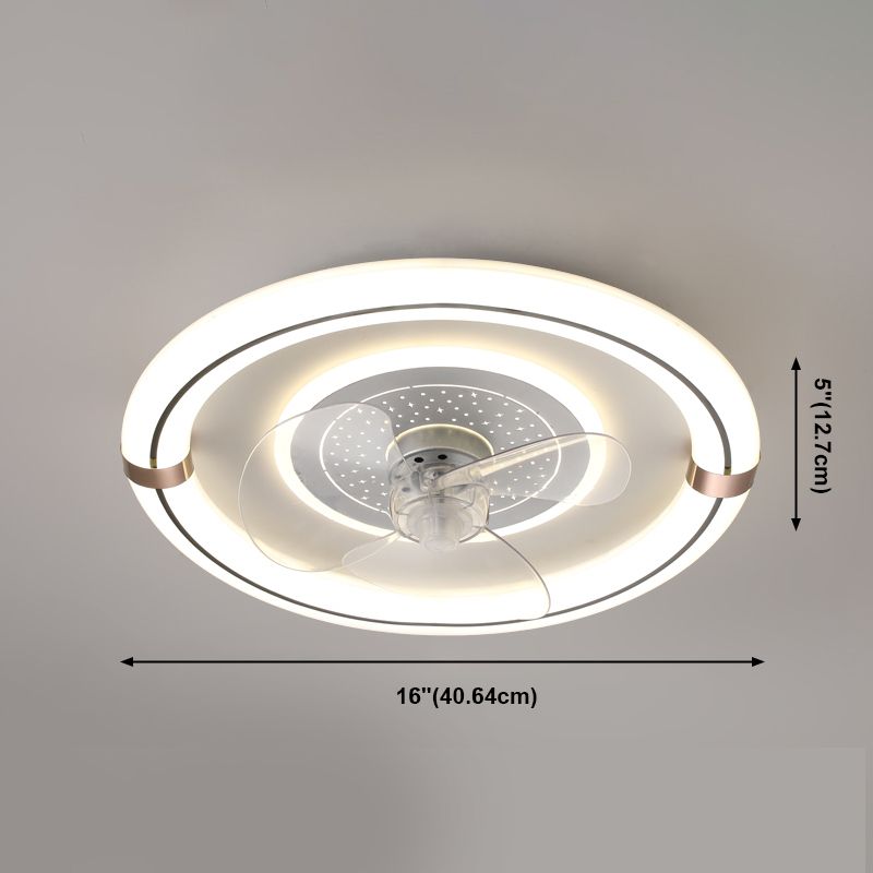 Circular Flush Mount Fan Light Fixture Simple Acrylic White LED Semi Flush Mount for Bedroom