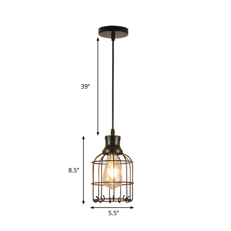 Bird Cage Pendant Lamp Metal Industrial 1 Light Ceiling Lamp Pendant in Black over Table