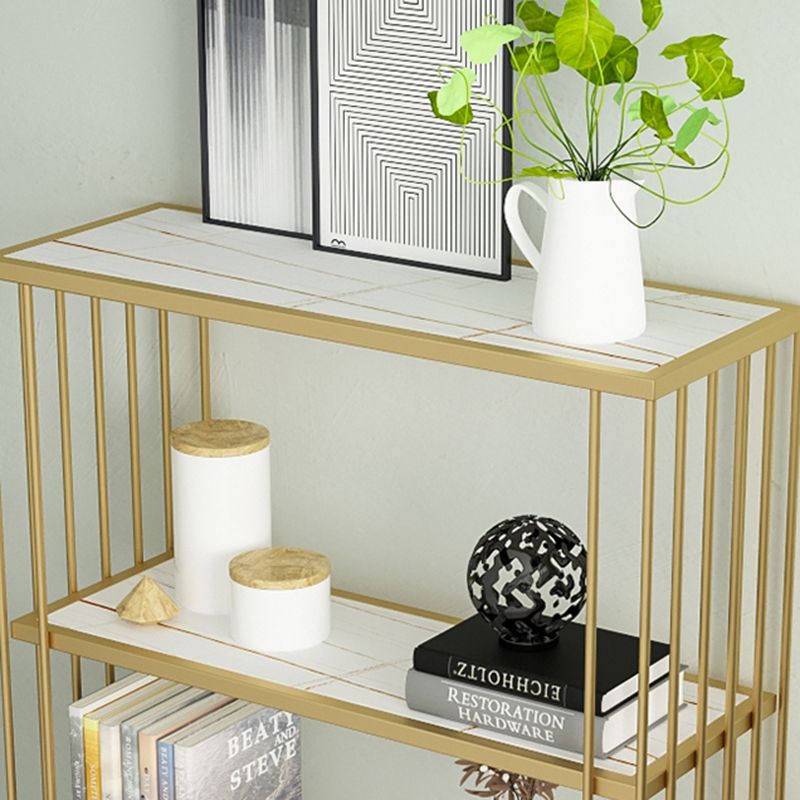 Modern Open Back Standard Bookshelf Wooden Bookcase in Gold for Study Room