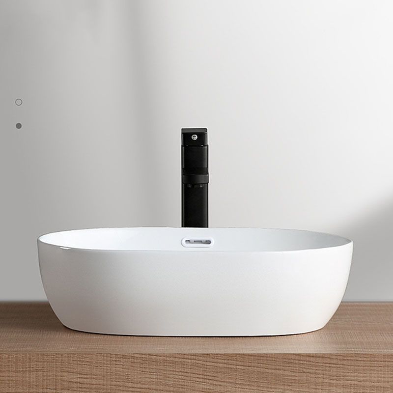 Contemporary Bathroom Sink Solid Color Vessel Bathroom Sink with Overflow