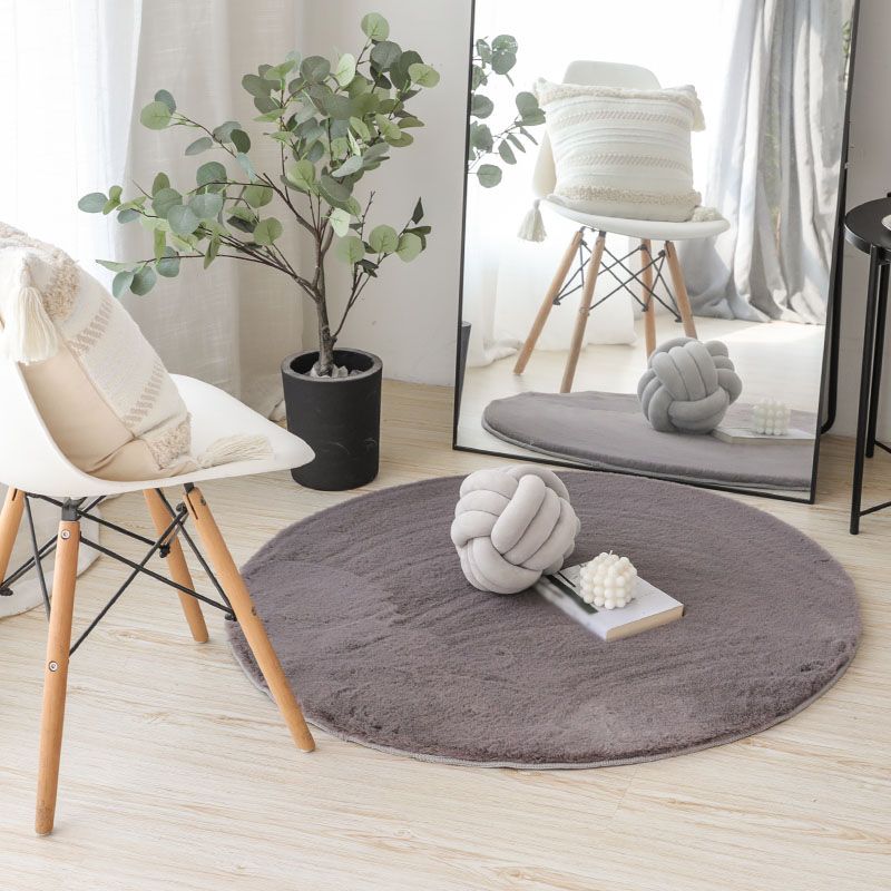 Round Plain Shag Rug Polyester Funky Indoor Rug Non-Slip Backing Area Carpet for Living Room