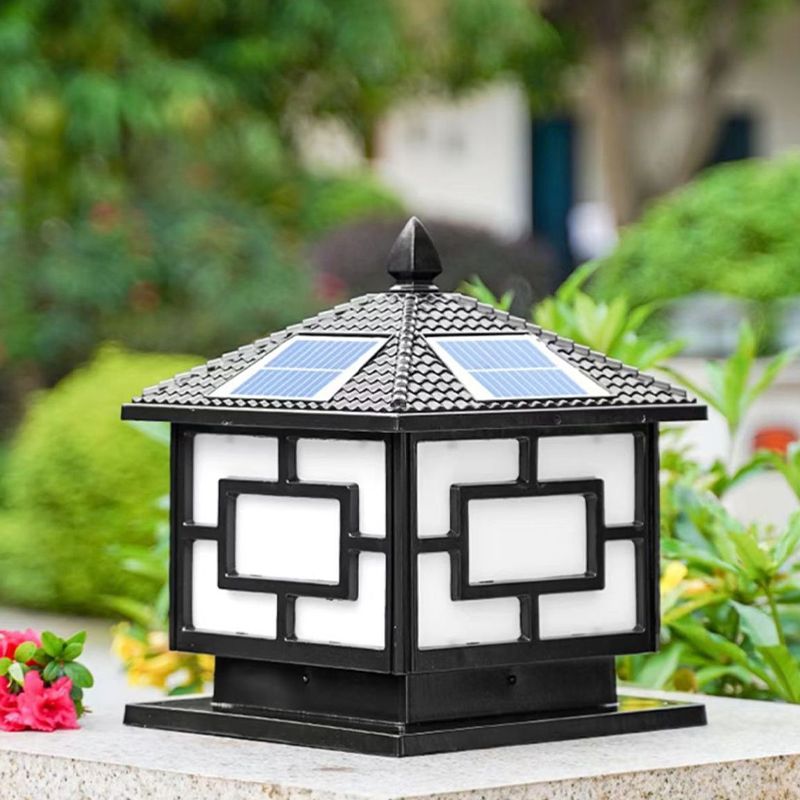 Metal Rectangle Shape Solar Pillar Lamp Modern 1 Light Waterproof Outdoor Light