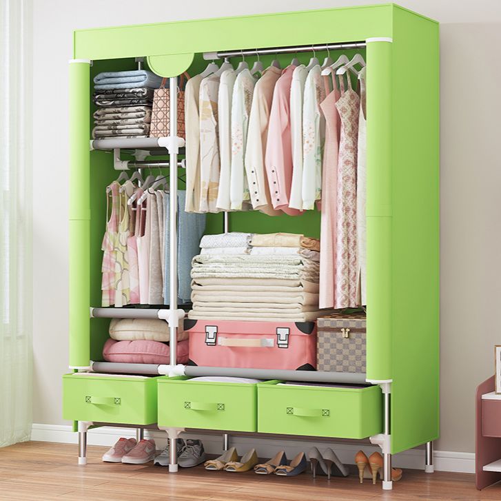 Contemporary Style Wardrobe Armoire Steel Frame Wardrobe Cabinet with Drawers