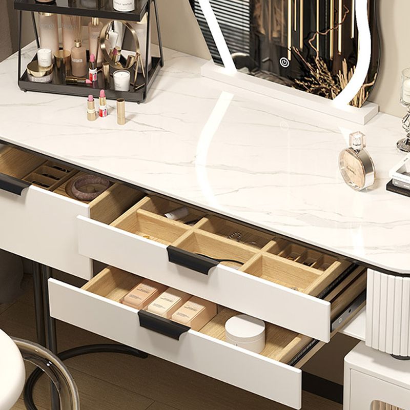 Contemporary Stone Top Vanity Table Set with Mirror and Stool Glam Slate Dressing Table