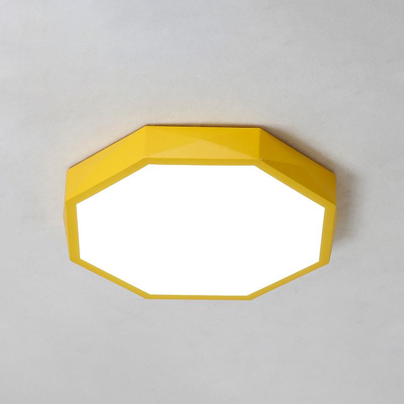 Acrylic Octagon Ceiling Mount Minimal LED Pink/Yellow/Blue Flush Mount Lighting Fixture in Warm/White Light, 16.5"/20.5" W