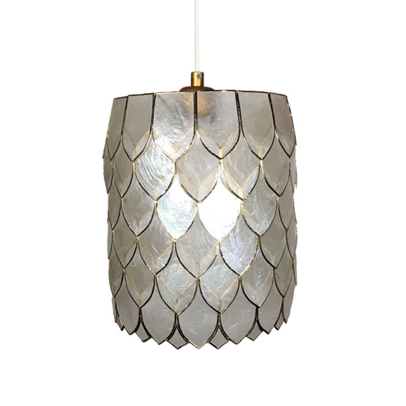 Silver Cylinder Hanging Lighting Modern 1-Light Shell Suspended Pendant Lamp with Scale Design
