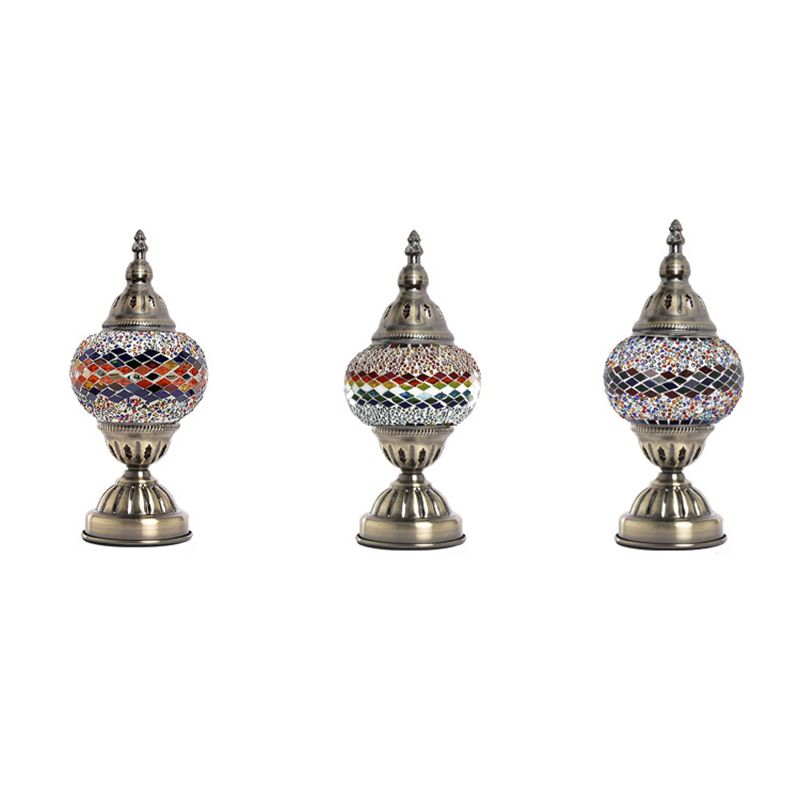 Lampada da tavolo con paralume in vetro stile asiatico, lampada da tavolo a mosaico turco