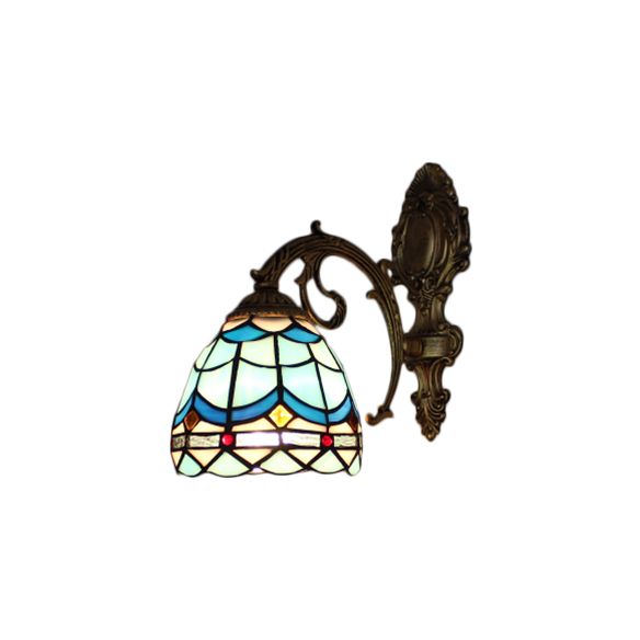 Mini Wall Mount Light Baroque Style Stained Glass 1 Light Wall Sconce with Curved Arm for Living Room