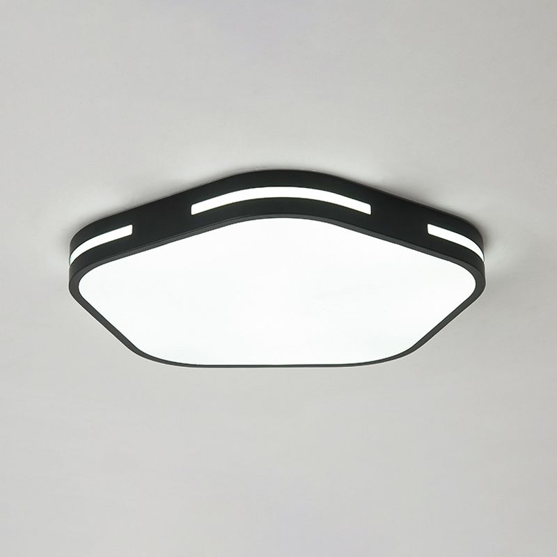Bedroom LED Flush Ceiling Light Black/White Flush Mount Lamp with Pentagram Acrylic Shade, 15"/18.5" Width