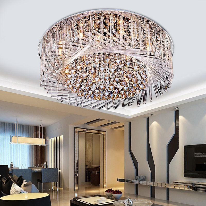 Drum-plafondlamp Eigentijds kristal LED-chroom inbouwlicht, 23,5"/31,5" breed