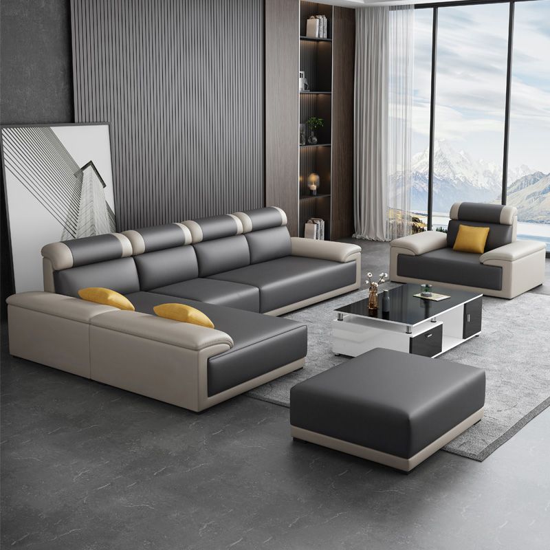 Faux Leather Pillow Top Arm Sectional with Pillowed Back Cushions for Living Room