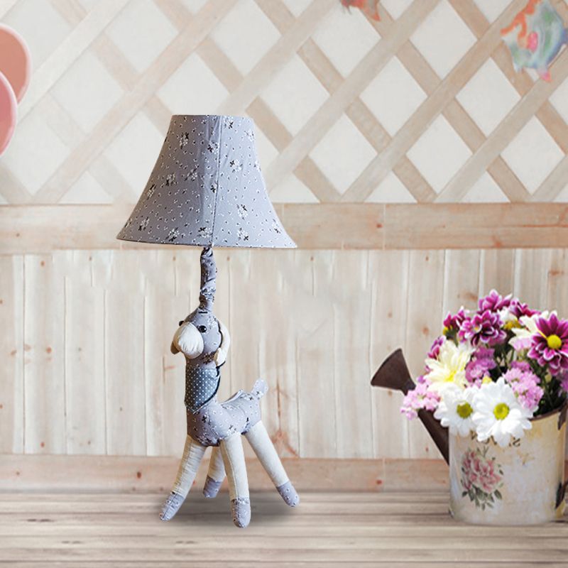 Fabric Alpaca Night Light Cartoon 1 Bulb Grey/Blue Desk Lamp with Bell Shade for Living Room