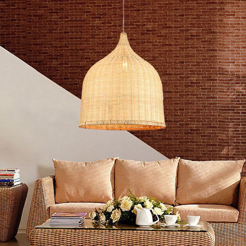 11 "/14"/18 "W 1 Lámpara de la sala de estar Ligera de la sala de estar moderna Beige Luz de techo colgante con tono de bambú de canasta