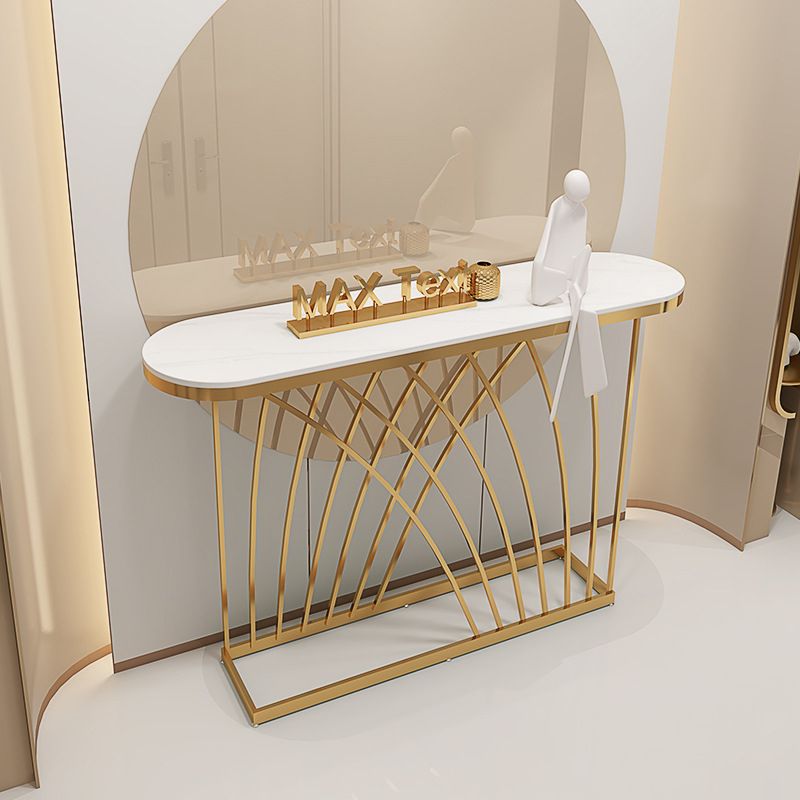 Glam Console Accent Table Antique Finish Oval Sofa Console Table