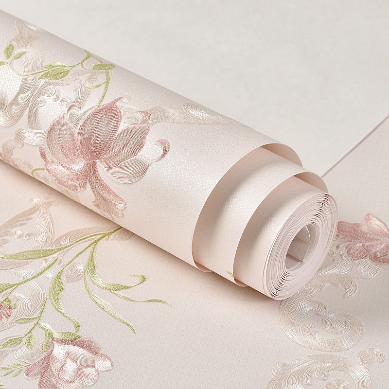 Peel Stick Rural Flower Wallpaper Light-Pink Removable Wall Decoration for Bedroom