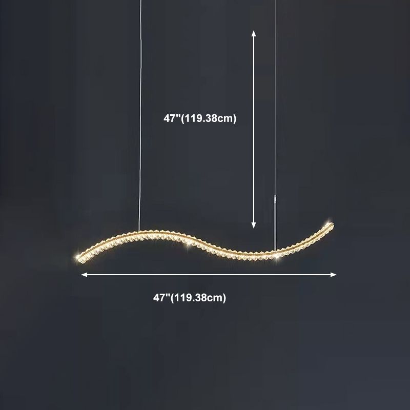 Modern LED Island Light Gold Wavy Crystal Suspension Light for Dining Room