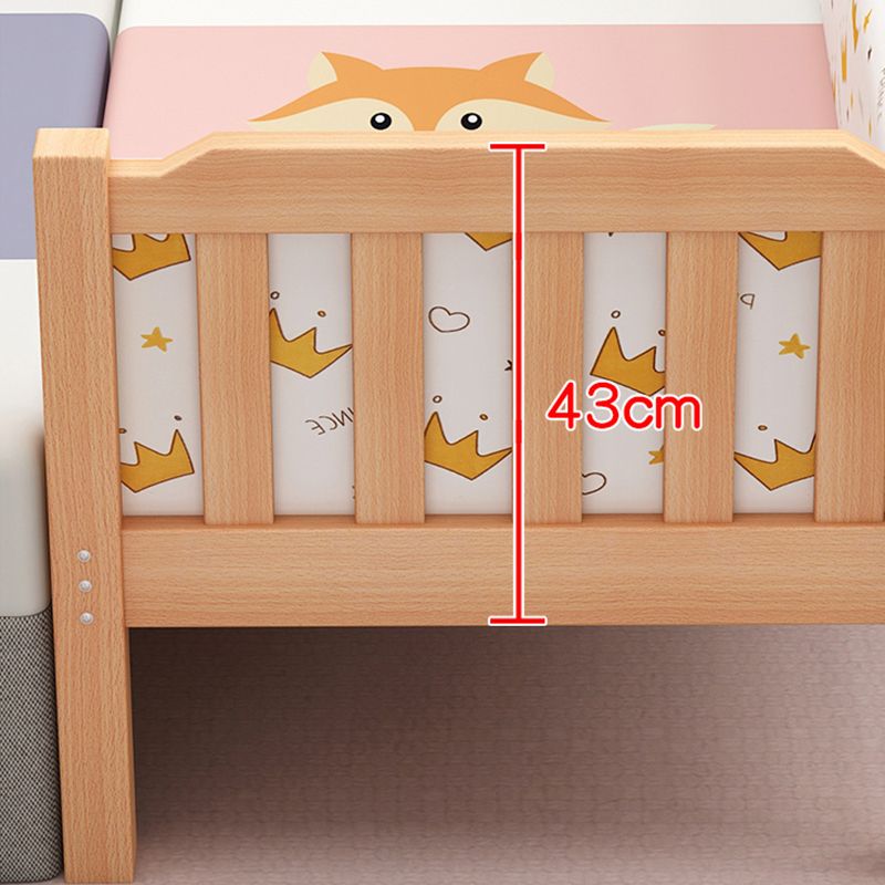 Contemporary Nursery Crib with Guardrail in Natural Beech Wood