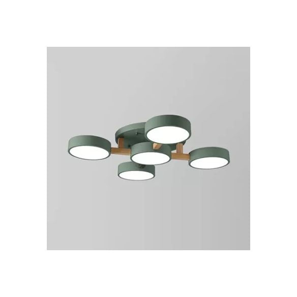 Living Room Drum Ceiling Light Wood Metal 5 Heads Macaron Loft Semi Flush Mount Light
