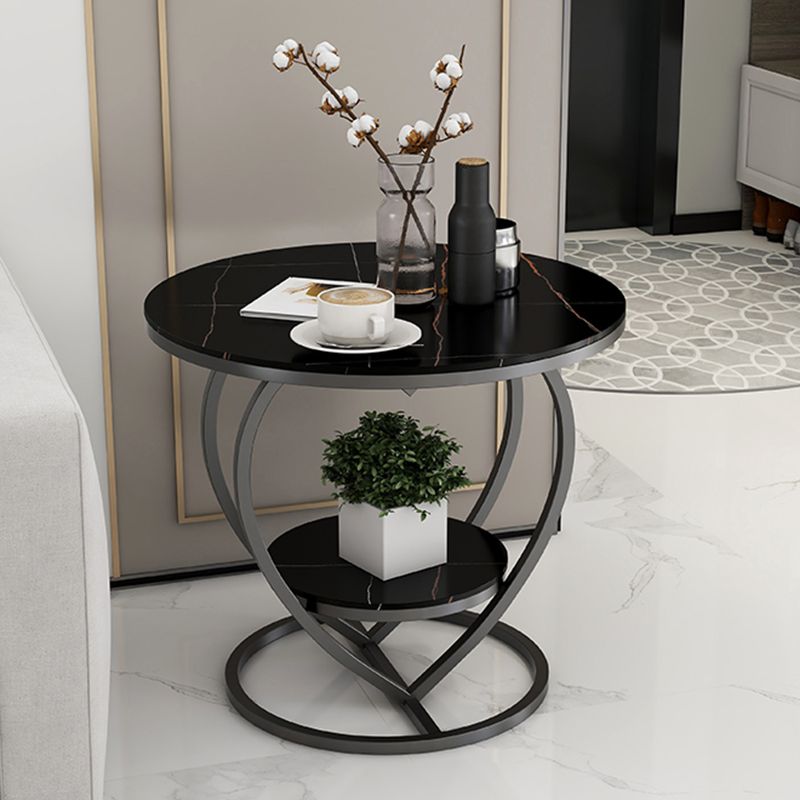 Modern 19.6"/23.6" Tall Round Slate Top Side Table Iron Abstract End Table