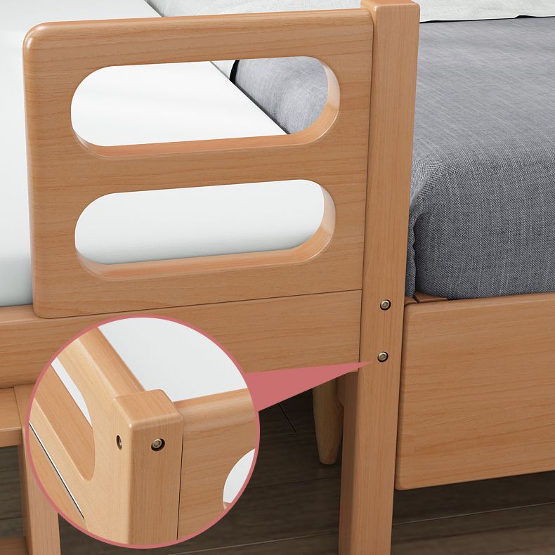 Natural Contemporary Solid Wood Nursery Bed with Guardrail for Bedroom