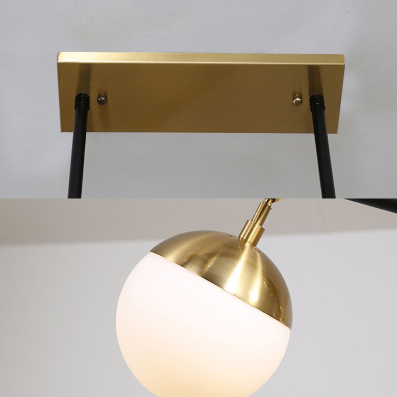 Luce a soffitto in metallo lineare Luce postmoderno 6 luci kit lampada sospesa nera con tonalità di vetro opale