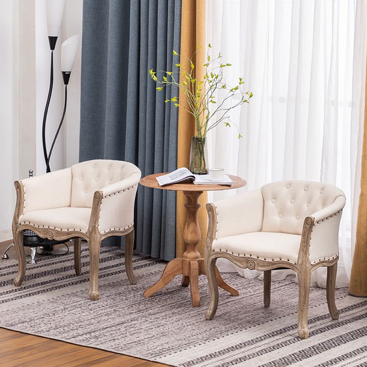 Upholstered Dining Arm Chair Tufted Dining Armchairs with Rubberwood Legs